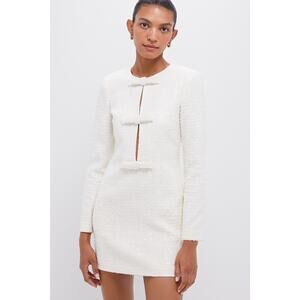 SELF-PORTRAIT Cream Boucle Diamante Bow Mini Dress Size 4 NWT